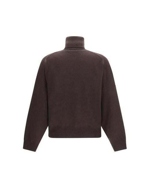 Brunello Cucinelli Brown Solid Turtle Neck Sweater