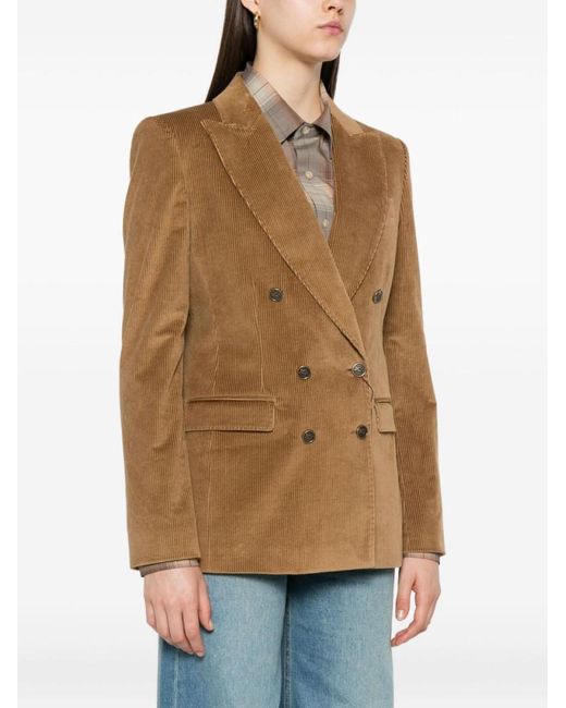 Etro Brown Camel-Colored Ribbed Double-Breasted Blazer