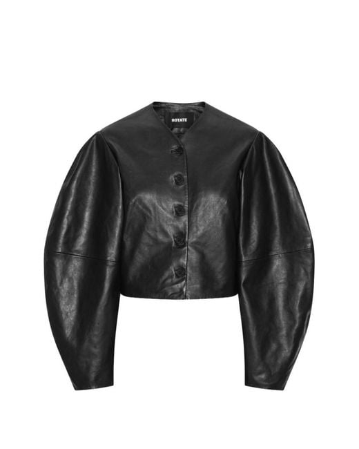 ROTATE BIRGER CHRISTENSEN Black Solid V Neck Jacket