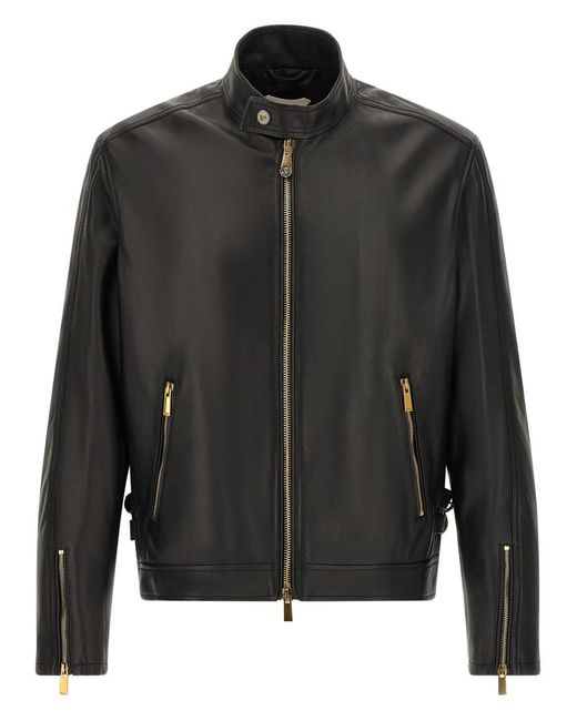 Versace Black Solid Mandarin Collar Jacket for men