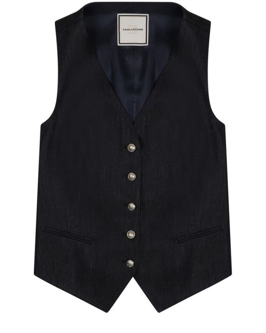 Tagliatore Blue Solid V Neck Top