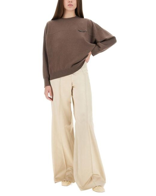 Brunello Cucinelli Brown Solid Crew Neck Sweater
