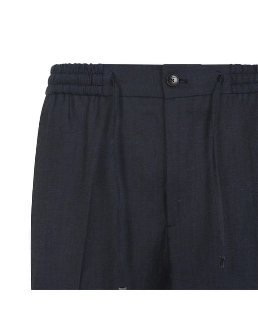 Etro Blue Solid Drawstring Trousers for men