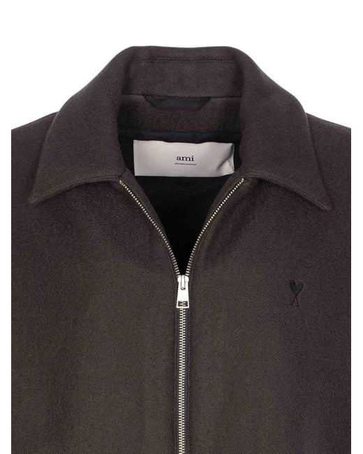 AMI Black Solid Shirt Collar Jacket for men