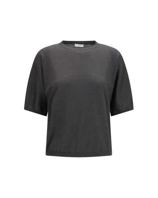 Brunello Cucinelli Gray Solid Round Neck Sweater