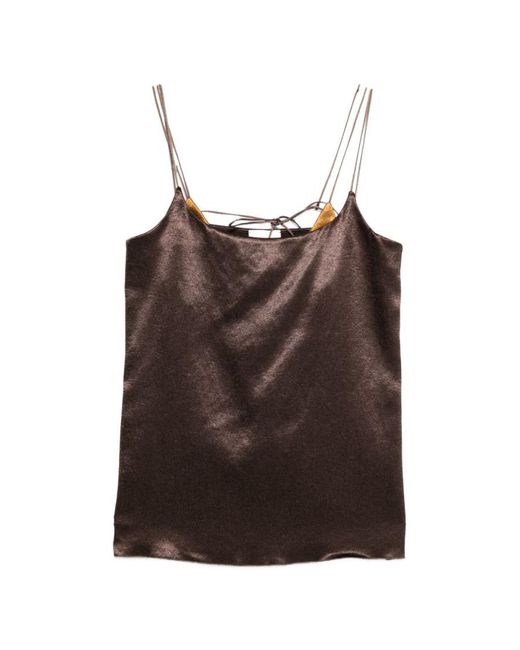 Alysi Brown Solid Scoop Neck Top