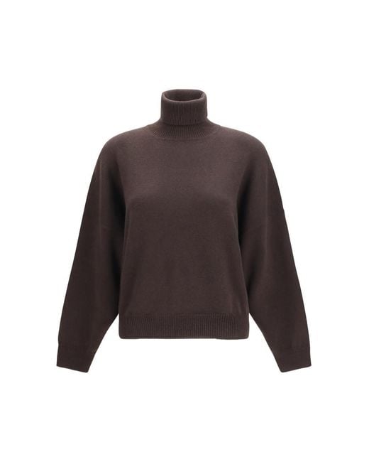 Brunello Cucinelli Brown Solid Turtle Neck Sweater