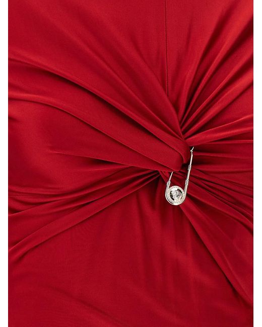 Versace Red Dress With Decorative Draping