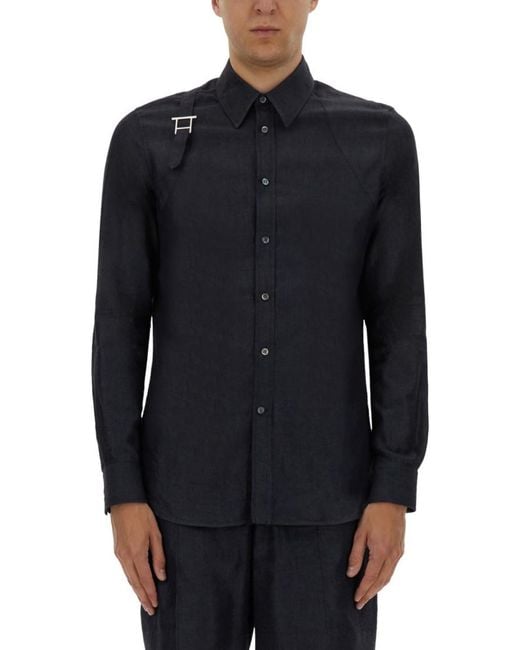 McQueen Blue Regular Solid Shirt for men