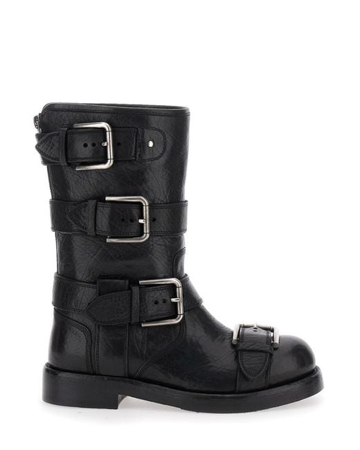 Dolce & Gabbana Black Ankle Boots With All-Over Buckles