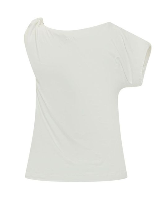Pinko White Solid One Shoulder T-Shirt
