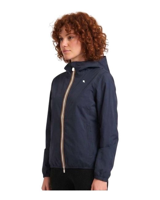 K-Way Blue Solid Hood Jackets