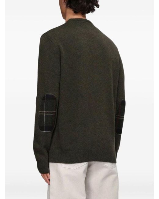 Barbour Green Elbow Patch Wool Sweater for men