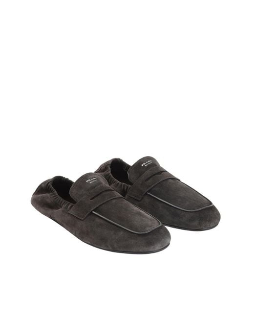 Prada Black Solid Moro Loafers for men