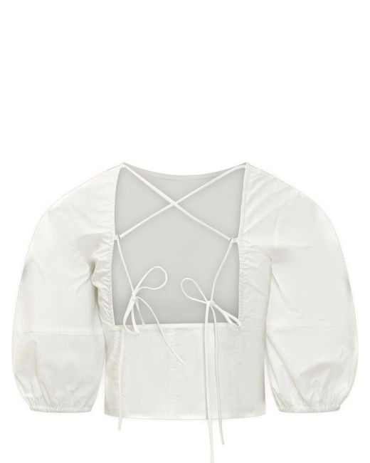 Pinko White Solid Round Neck Top