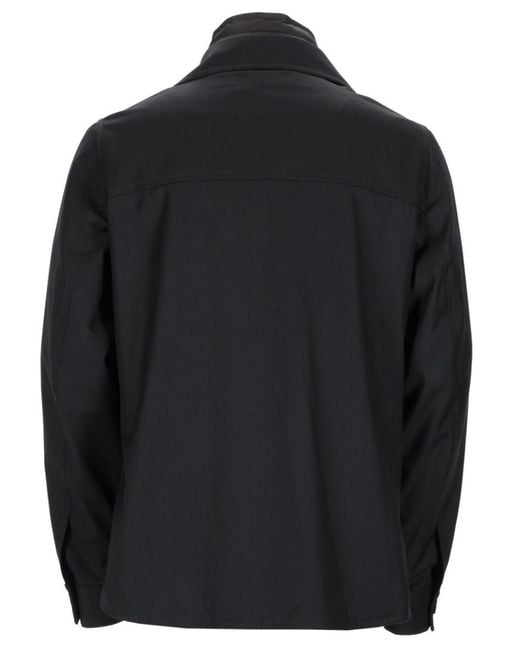 Moorer Black Solid Shirt Collar Jacket for men