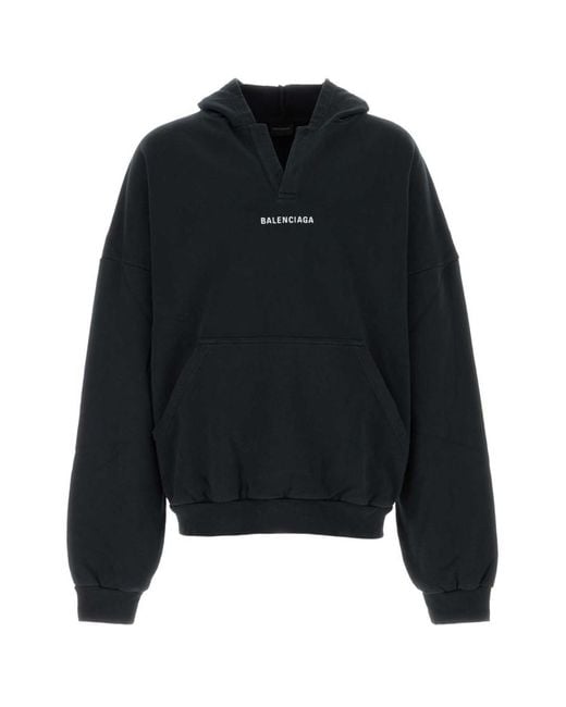 Balenciaga Black Solid Cotton Sweatshirt for men