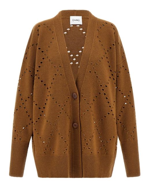 Nude Brown Argyle Cut-Out Cardigan