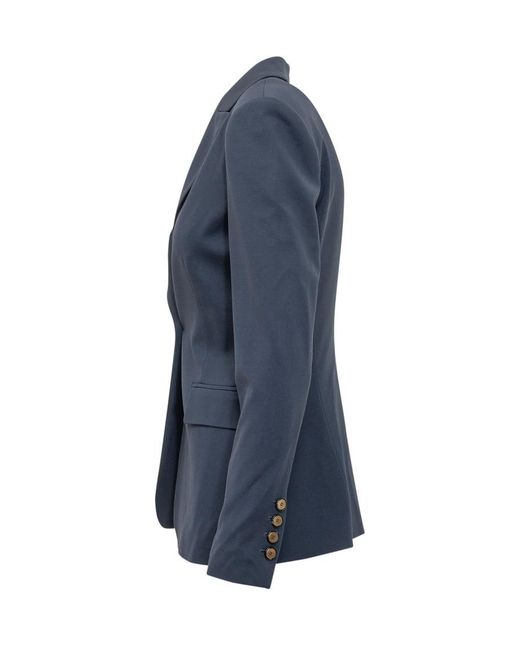 Pinko Blue Solid Notched Lapel Blazer