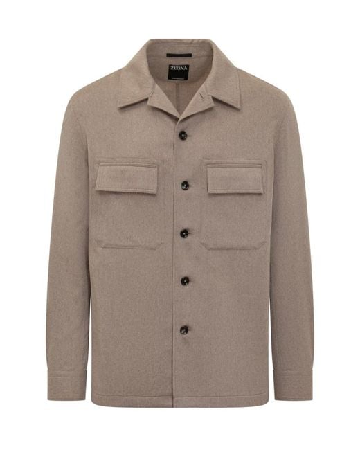 Zegna Gray Regular Solid Shirt for men