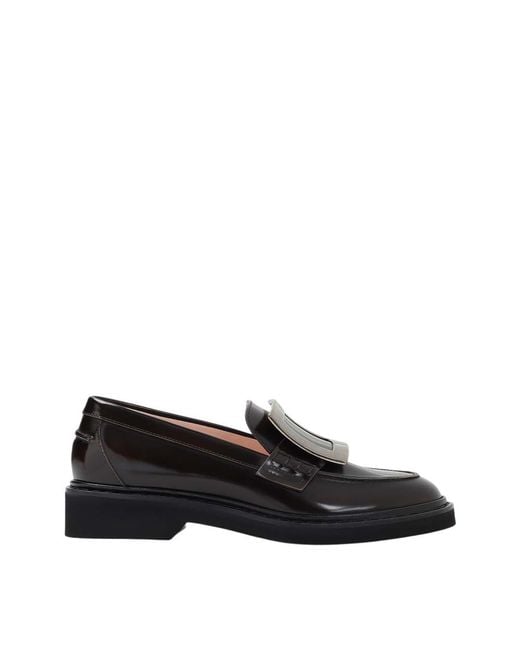 Roger Vivier Black Solid Leather Loafers