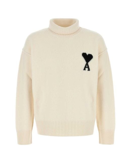 AMI White Turtle Neck Sweater for men