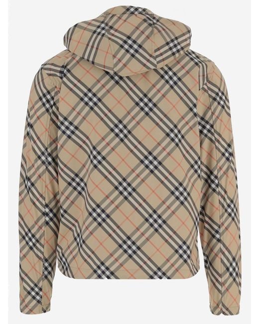 Burberry Gray Nylon Jacket With Check Pattern for men