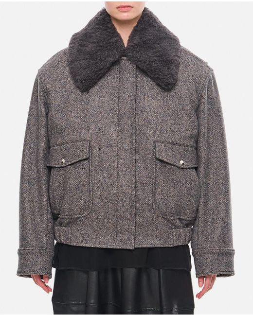 Stella McCartney Gray Dark Spread-Collar Coat