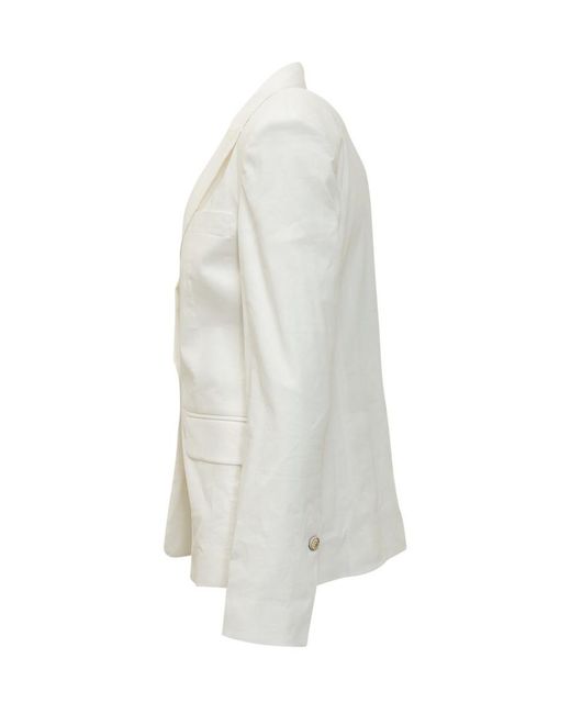 Pinko White Solid Notched Lapel Blazer