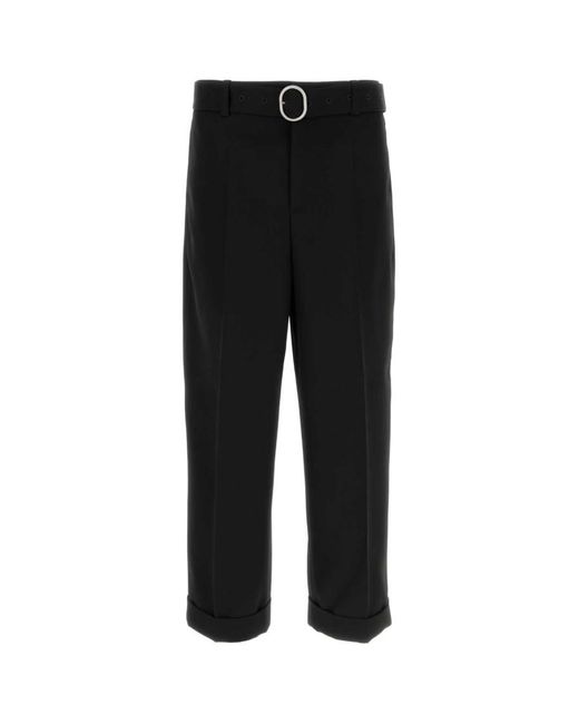 Jil Sander Black Wool Gabardine Belted Trousers for men