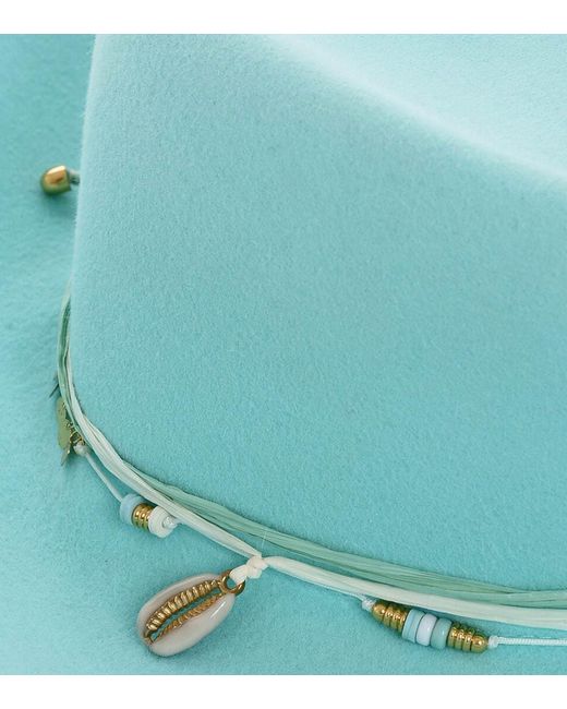 Maison Michel Blue Solid Fedora Hat
