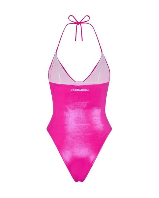 DSquared² Pink Solid Halter Neck Swimwear