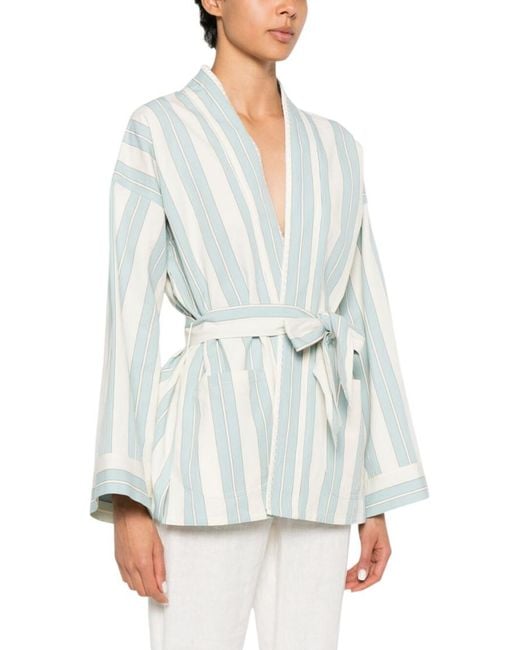 Forte_forte White Stripes V Neck Jacket