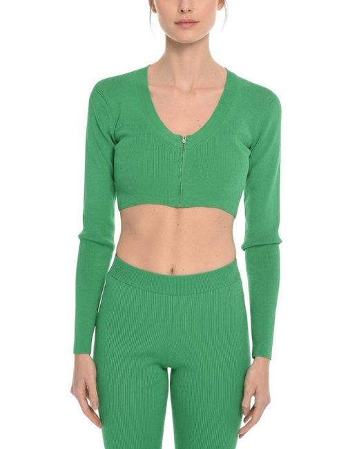 Herskind Green Solid V Neck Crop Cardigan