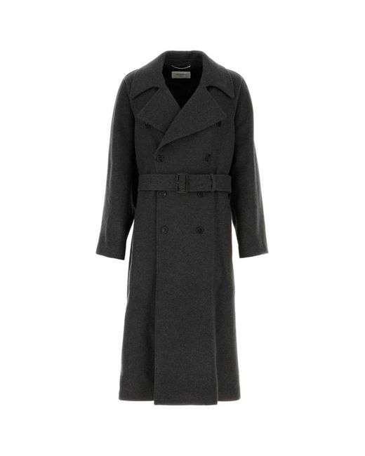 Saint Laurent Men's Black Double-Breasted Long Coat - Main Image