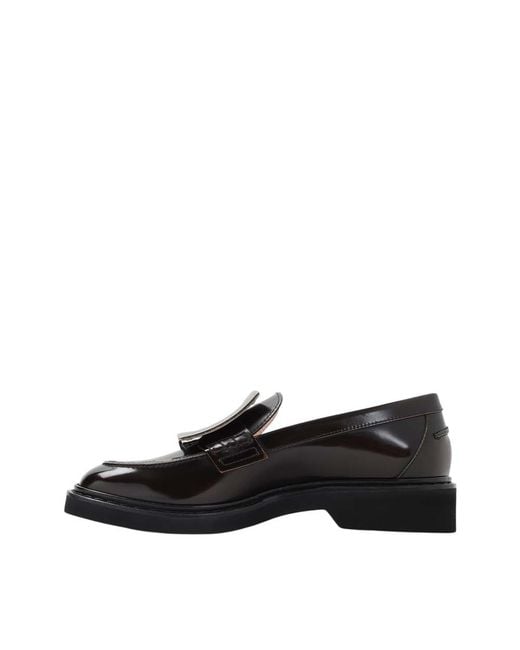 Roger Vivier Black Solid Leather Loafers