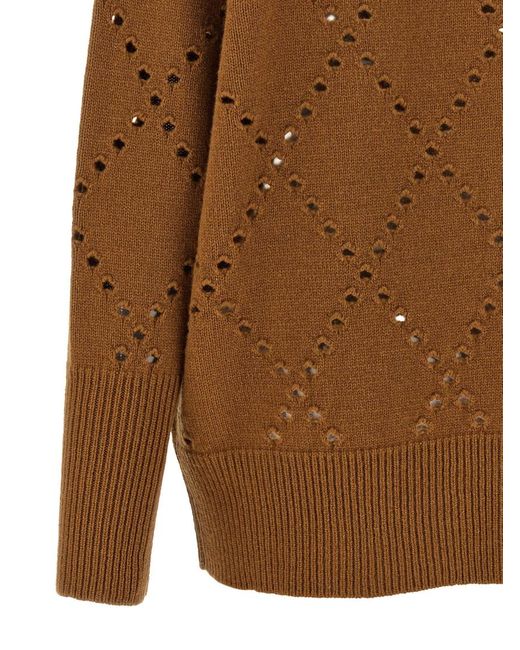 Nude Brown Argyle Cut-Out Cardigan
