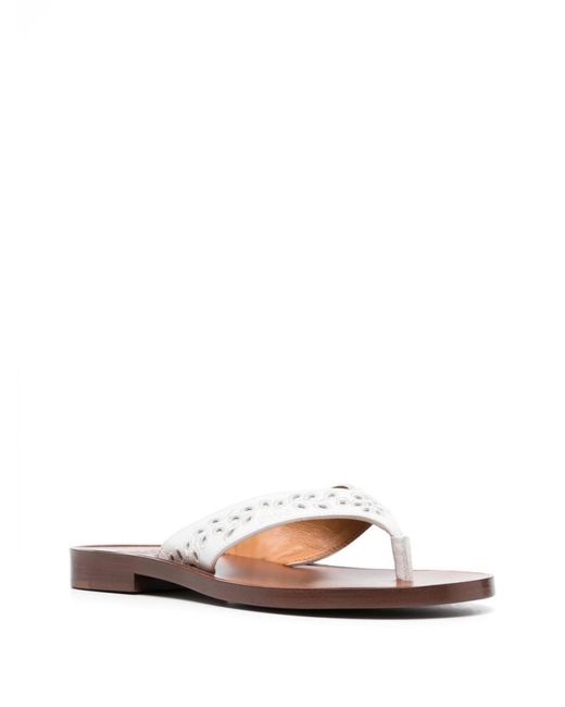 Chloé White Embroidered Leather Thong Flip-Flops
