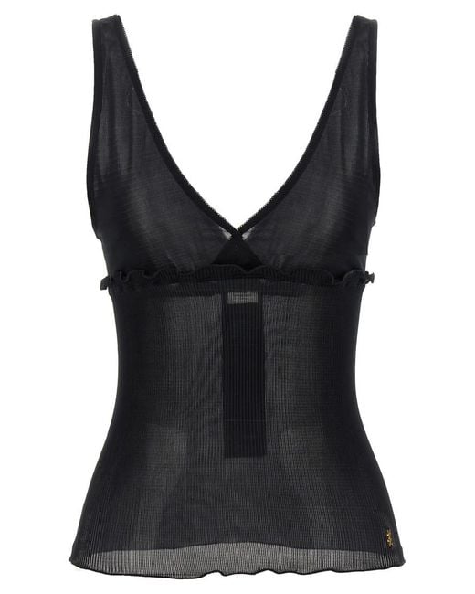 Saint Laurent Black Solid V Neck Top