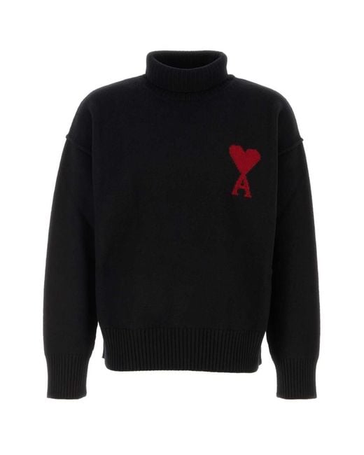AMI Black Dark Grey Wool Sweater for men