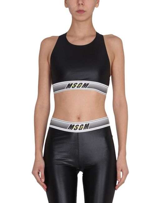 MSGM Black Logo Round Neck Top
