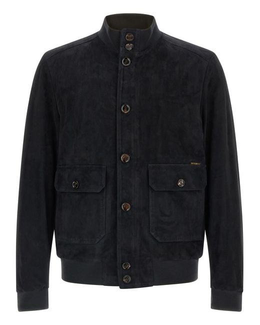 Moorer Blue Solid Mandarin Collar Jacket for men