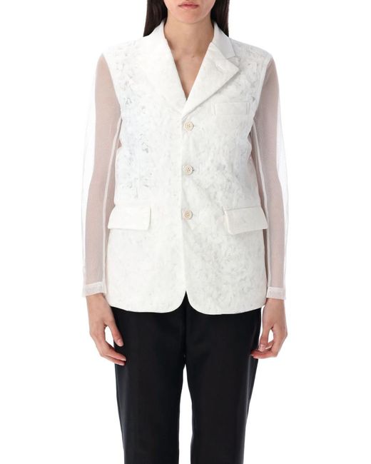 Comme des Garçons White Semi-Sheer Panelled Blazer