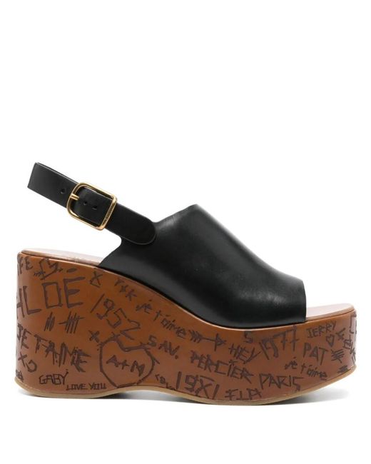 Chloé Brown 80Mm Maxime Wedge Sandals