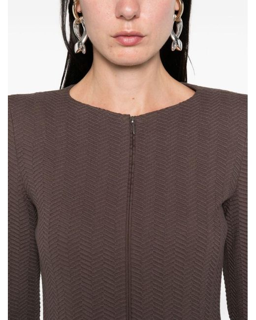 Emporio Armani Brown Chevron-Pattern Zip-Front Jacket