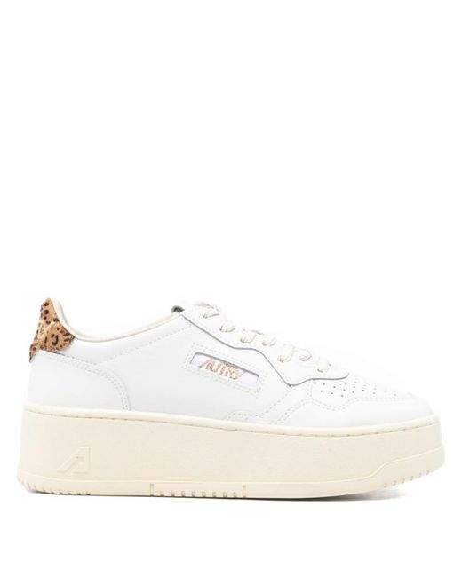 Autry White Medalist Platform Leopard-Panel Sneakers