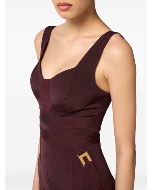 Elisabetta Franchi Purple Logo Midi Dress
