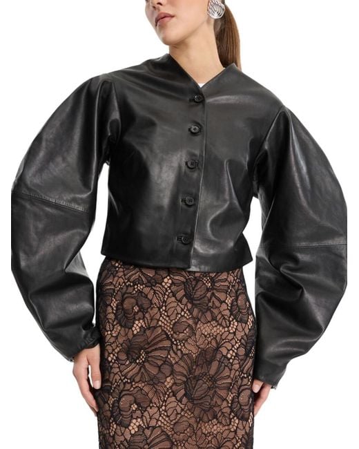 ROTATE BIRGER CHRISTENSEN Black Solid V Neck Jacket