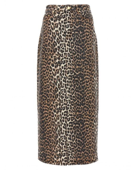 Ganni Blue Leopard-Print Logo Patch Skirt