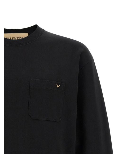 Valentino Black Solid Crew Neck Sweatshirt for men